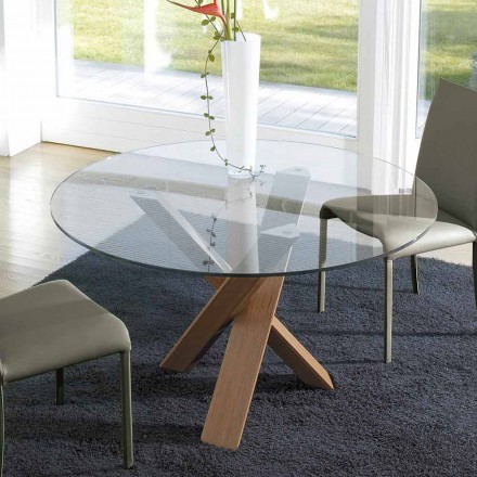 Tavolo tondo di design d.150 piano in cristallo made in Italy Cristal Viadurini