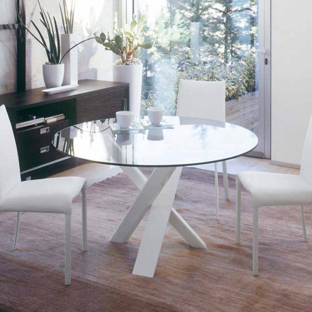 Tavolo tondo di design d.160 piano in cristallo made in Italy Cristal Viadurini