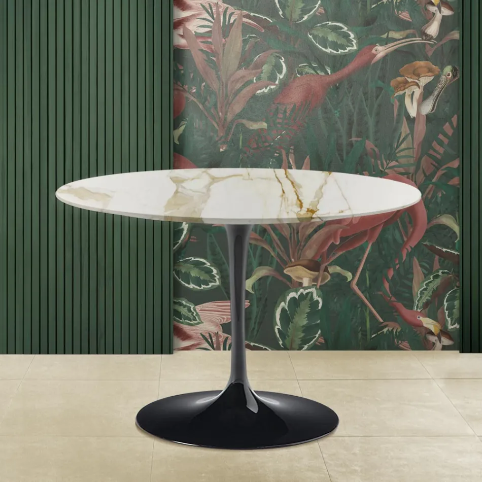 Tavolo Tulip Eero Saarinen H 73 con Piano Rotondo in Marmo Caracatta Oro Viadurini