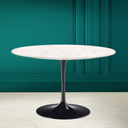 Tavolo Tulip Eero Saarinen H 73 in Ceramica Diamond Cream Made in Italy - Scarlet Viadurini