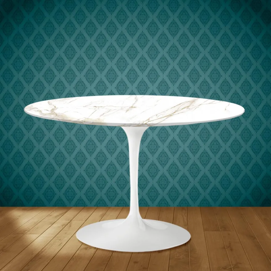 Tavolo Tulip Eero Saarinen H 73 in Ceramica Entzo Made in Italy - Scarlet Viadurini