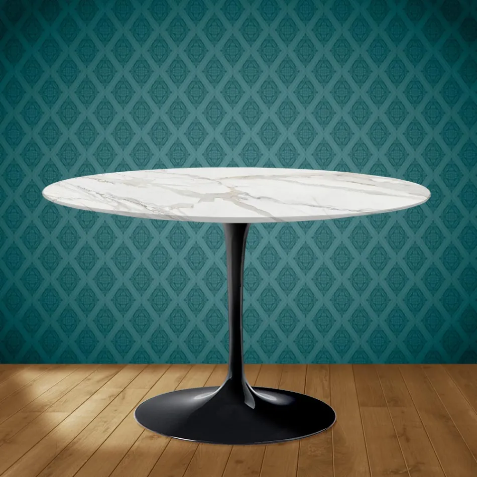 Tavolo Tulip Eero Saarinen H 73 in Ceramica Morpheus Made in Italy - Scarlet Viadurini