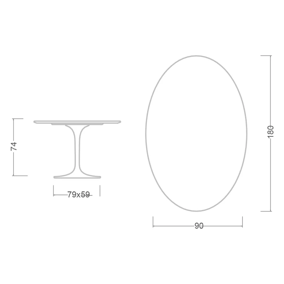 Tavolo Tulip Eero Saarinen H 73 Ovale in Ceramica Bianco Assoluto Made in Italy - Scarlet Viadurini