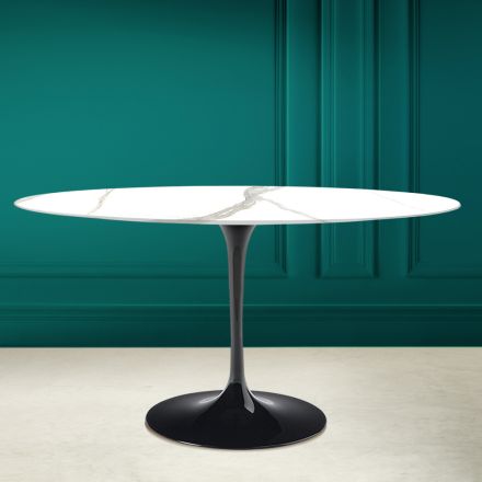 Tavolo Tulip Eero Saarinen H 73 Ovale in Ceramica Calacatta Michelangelo Viadurini