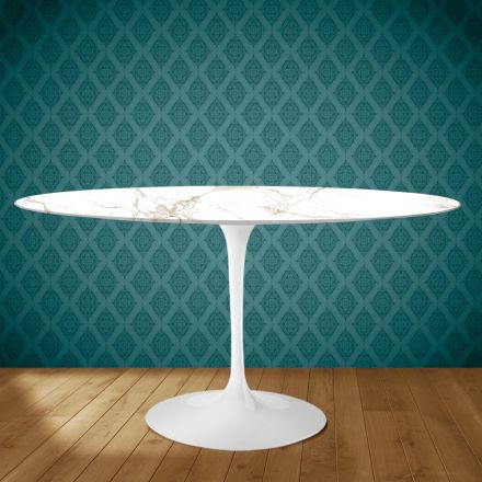 Tavolo Tulip Eero Saarinen H 73 Ovale in Ceramica Entzo Made in Italy - Scarlet Viadurini
