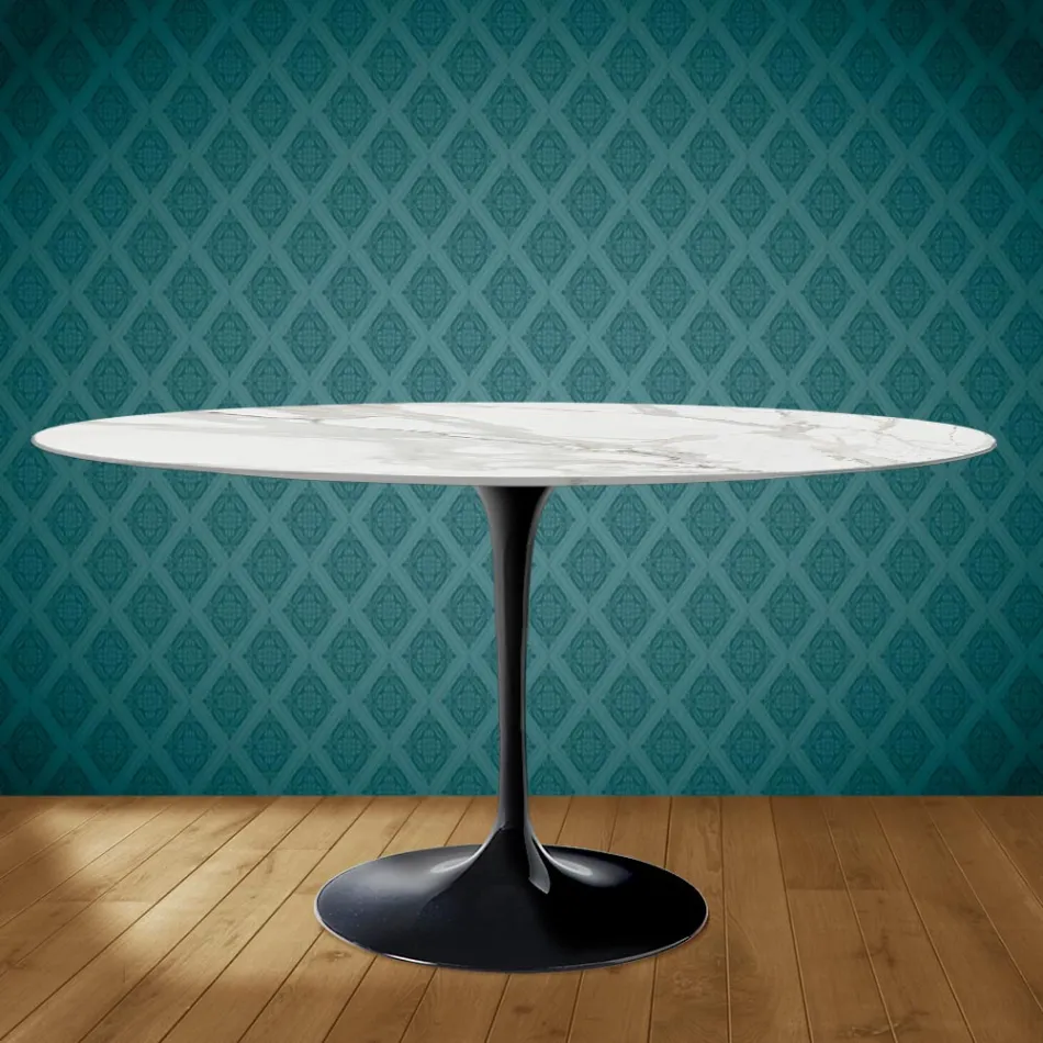 Tavolo Tulip Eero Saarinen H 73 Ovale in Ceramica Morpheus Made in Italy - Scarlet Viadurini