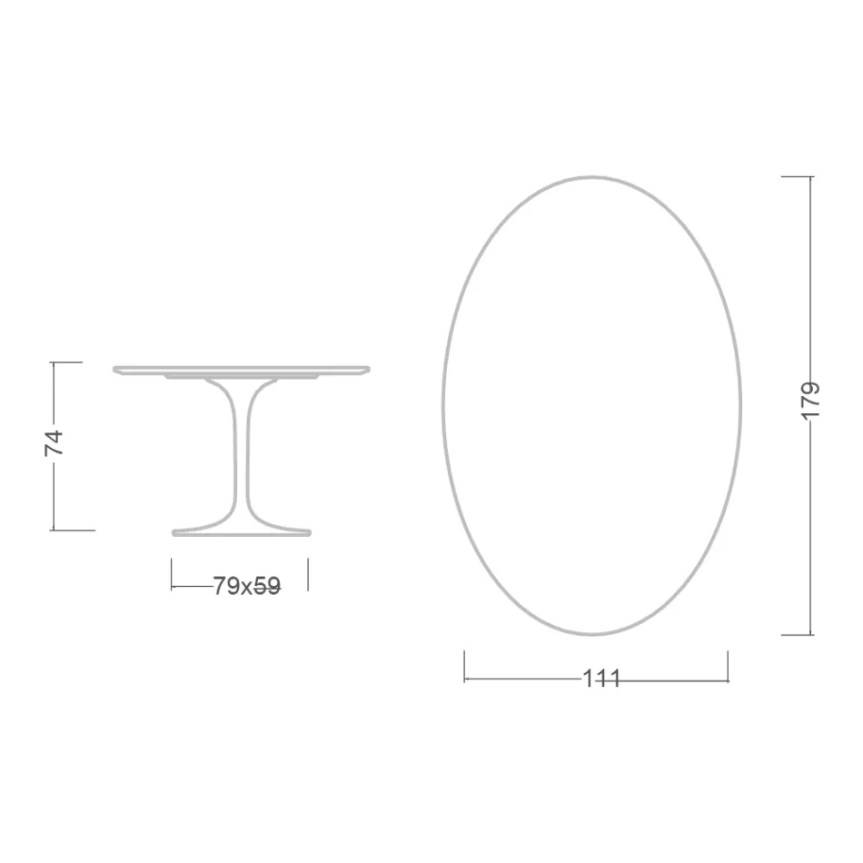 Tavolo Tulip Eero Saarinen H 73 Ovale in Ceramica Nero Assoluto Made in Italy - Scarlet Viadurini