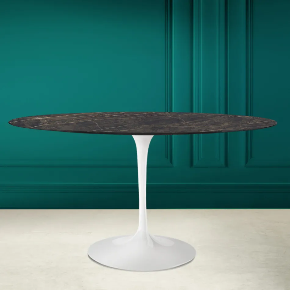 Tavolo Tulip Eero Saarinen H 73 Ovale in Ceramica Noir Desire Made in Italy - Scarlet Viadurini