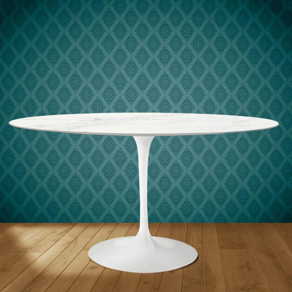 Tavolo Tulip Eero Saarinen H 73 Ovale in Ceramica Rem Made in Italy - Scarlet Viadurini