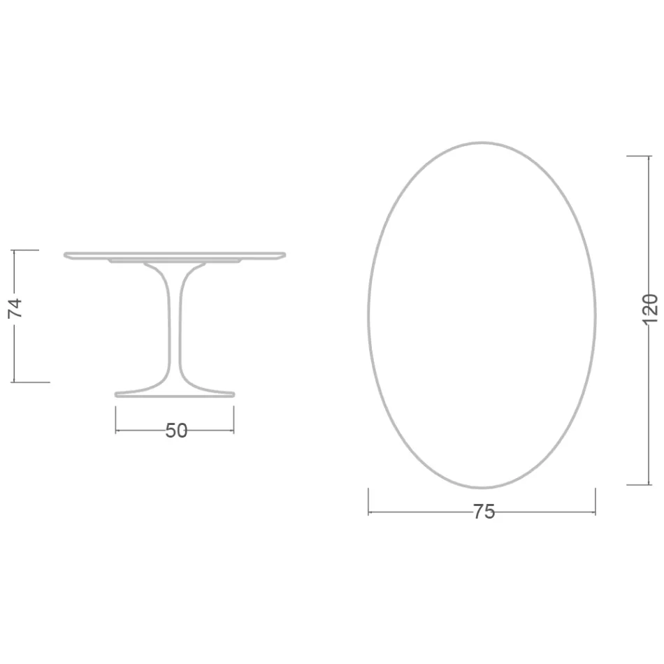 Tavolo Tulip Eero Saarinen H 73 Ovale in Ceramica Rem Made in Italy - Scarlet Viadurini