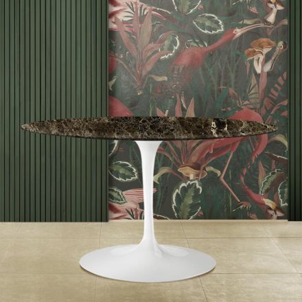 Tavolo Tulip Eero Saarinen H 73 Ovale in Marmo Emperador Dark Made in Italy - Scarlet Viadurini