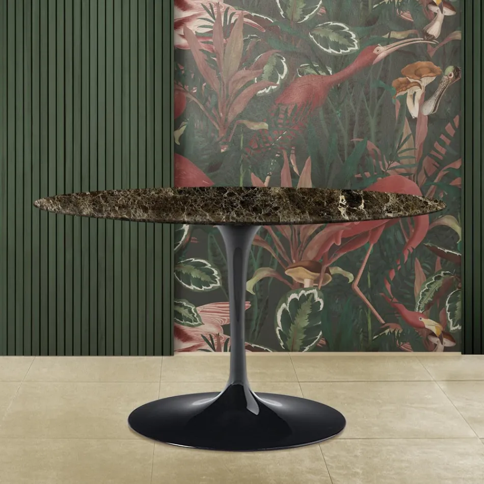 Tavolo Tulip Eero Saarinen H 73 Ovale in Marmo Emperador Dark Made in Italy - Scarlet Viadurini