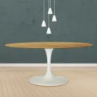 Tavolo Tulip Eero Saarinen H 73 Ovale in Rovere Naturale Made in Italy - Scarlet Viadurini