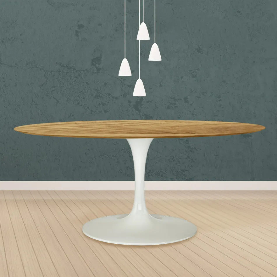 Tavolo Tulip Eero Saarinen H 73 Ovale in Rovere Naturale Made in Italy - Scarlet Viadurini