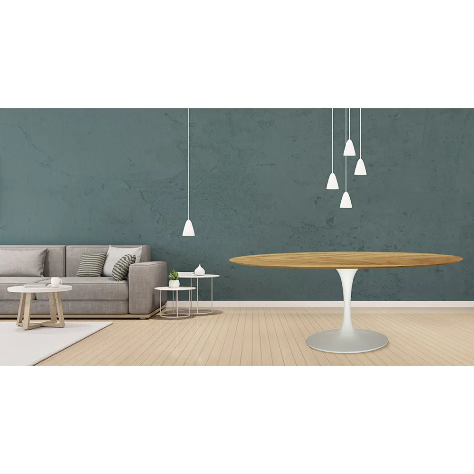 Tavolo Tulip Eero Saarinen H 73 Ovale in Rovere Naturale Made in Italy - Scarlet Viadurini