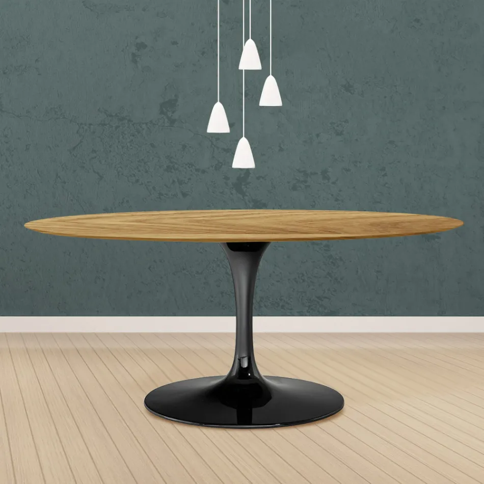 Tavolo Tulip Eero Saarinen H 73 Ovale in Rovere Naturale Made in Italy - Scarlet Viadurini