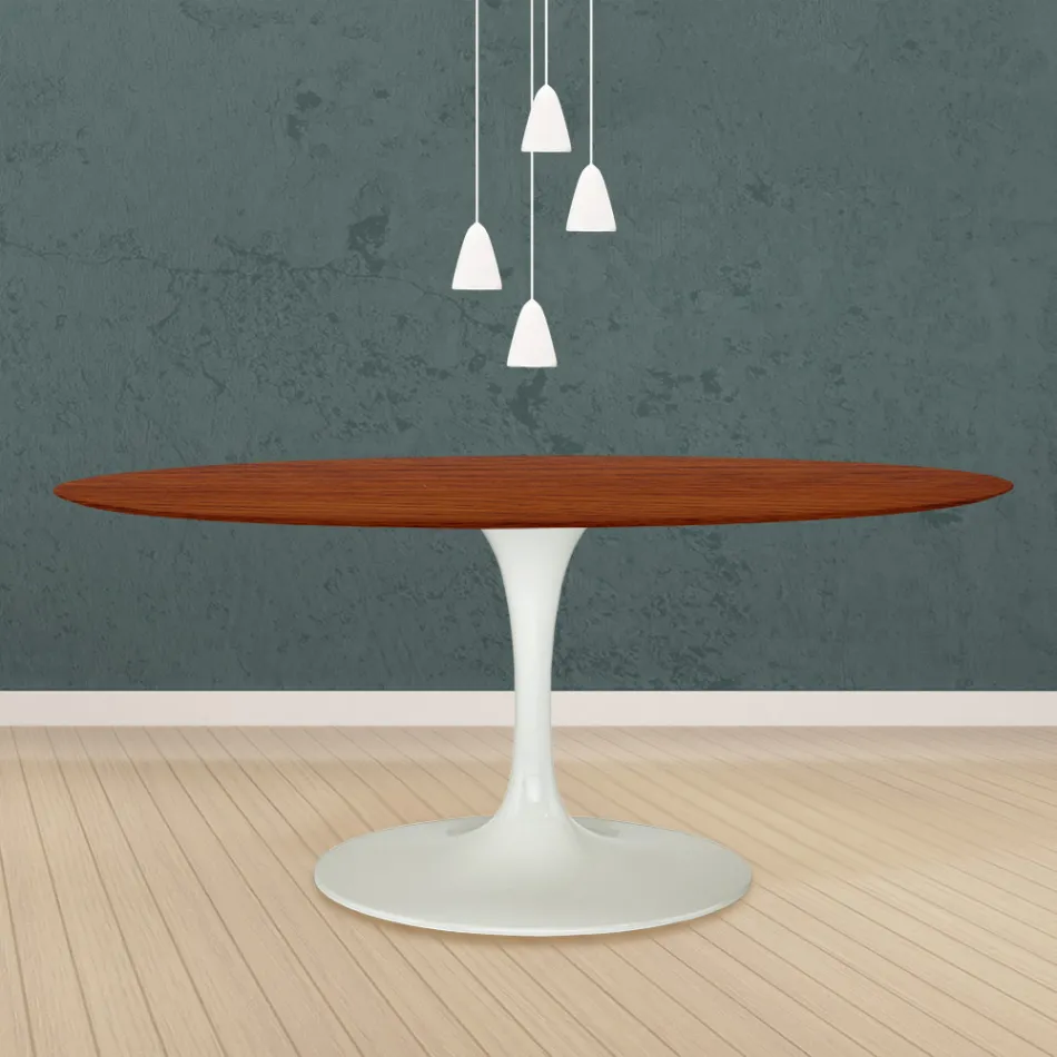 Tavolo Tulip Eero Saarinen H 73 Ovale in Rovere Tinto Ciliegio Made in Italy - Scarlet Viadurini