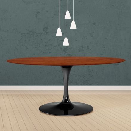 Tavolo Tulip Eero Saarinen H 73 Ovale in Rovere Tinto Ciliegio Made in Italy - Scarlet Viadurini