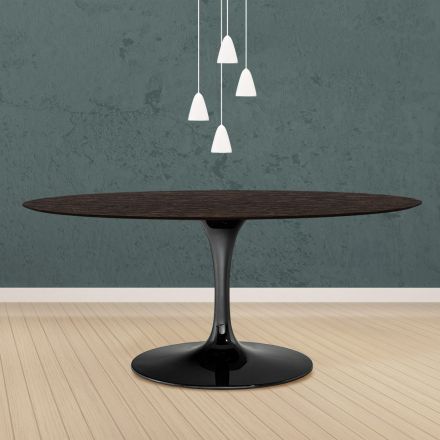 Tavolo Tulip Eero Saarinen H 73 Ovale in Rovere Tinto Moka Made in Italy - Scarlet Viadurini