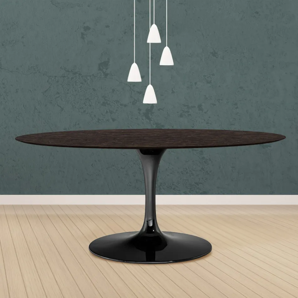 Tavolo Tulip Eero Saarinen H 73 Ovale in Rovere Tinto Moka Made in Italy - Scarlet Viadurini