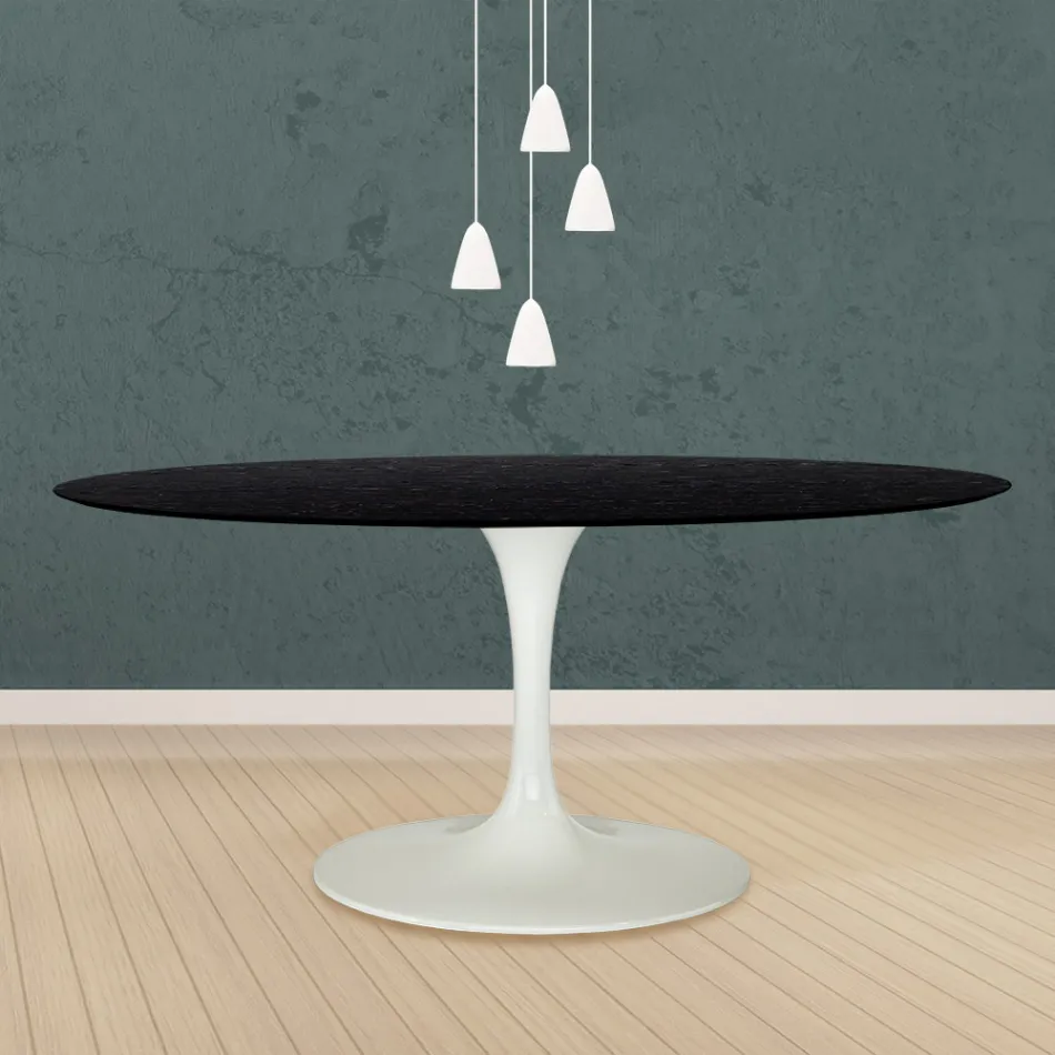 Tavolo Tulip Eero Saarinen H 73 Ovale in Rovere Tinto Nero Made in Italy - Scarlet Viadurini