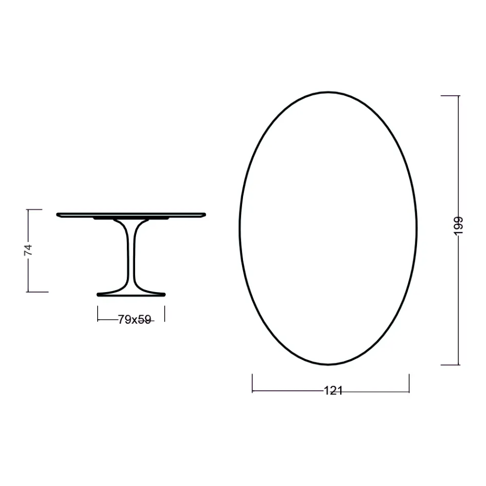 Tavolo Tulip Eero Saarinen H 73 Ovale in Rovere Tinto Nero Made in Italy - Scarlet Viadurini