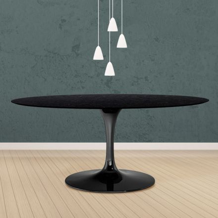Tavolo Tulip Eero Saarinen H 73 Ovale in Rovere Tinto Nero Made in Italy - Scarlet Viadurini