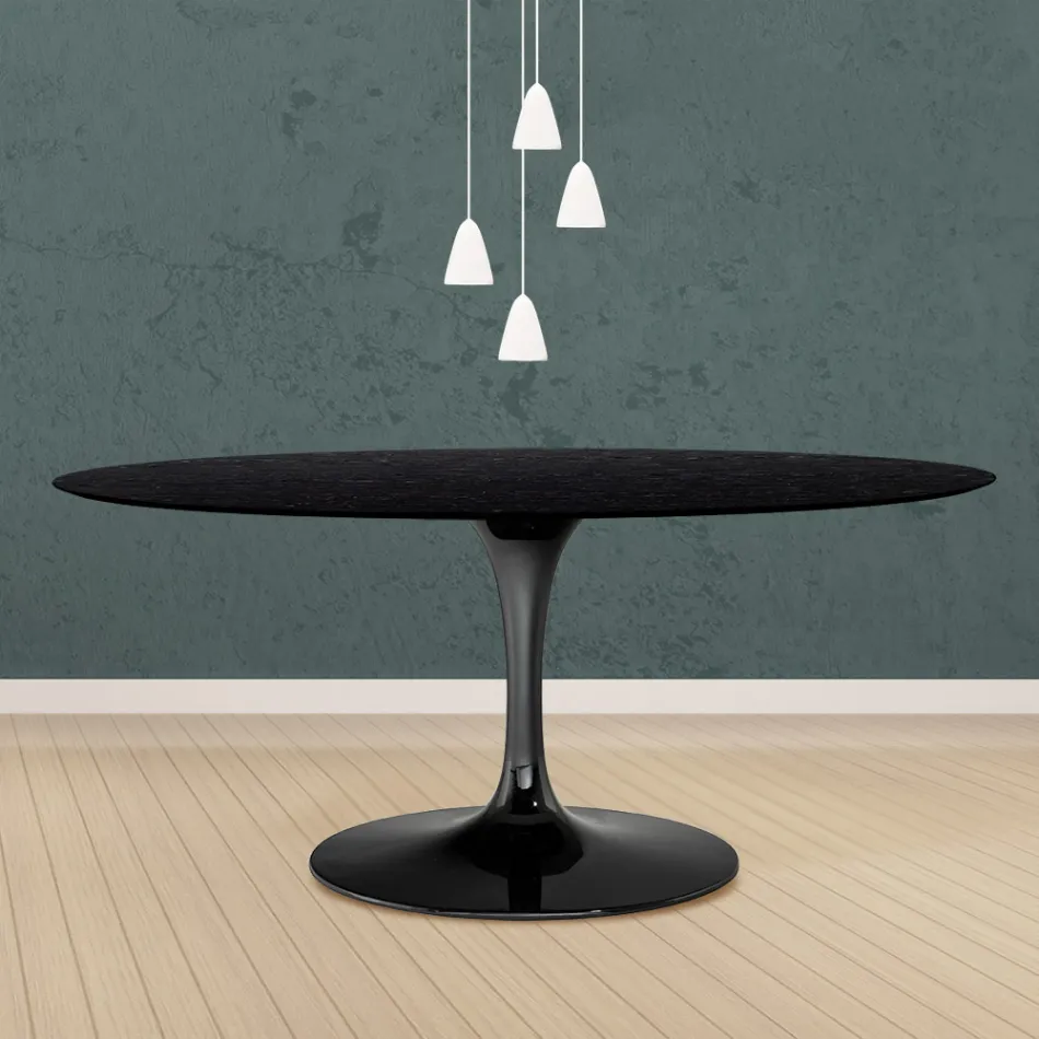 Tavolo Tulip Eero Saarinen H 73 Ovale in Rovere Tinto Nero Made in Italy - Scarlet Viadurini