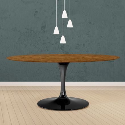 Tavolo Tulip Eero Saarinen H 73 Ovale in Rovere Tinto Noce Chiaro Made in Italy - Scarlet Viadurini