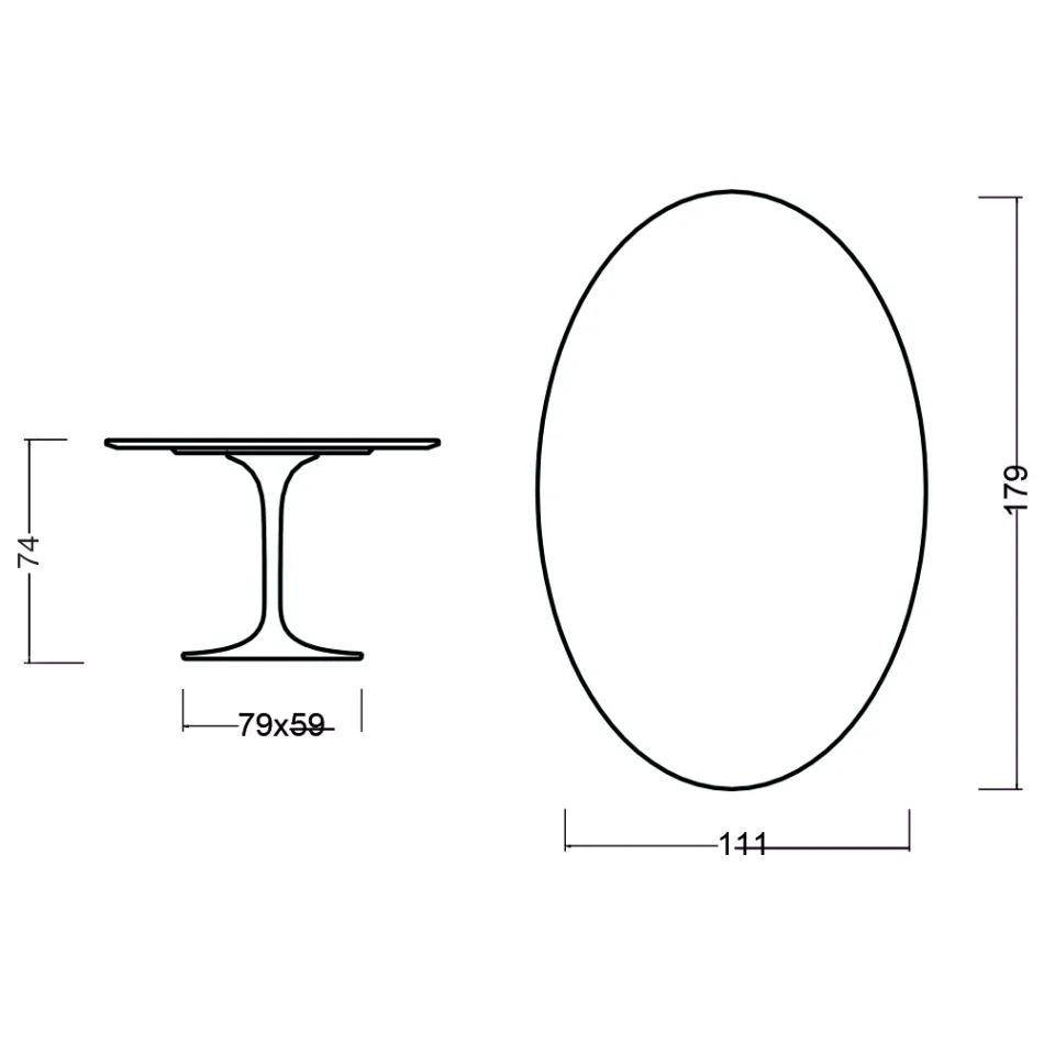 Tavolo Tulip Eero Saarinen H 73 Ovale in Rovere Tinto Noce Chiaro Made in Italy - Scarlet Viadurini