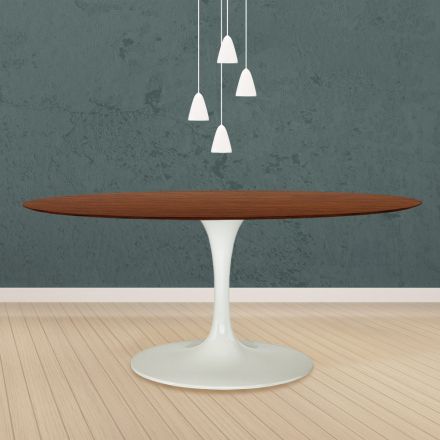 Tavolo Tulip Eero Saarinen H 73 Ovale in Rovere Tinto Noce Scuro Made in Italy - Scarlet Viadurini