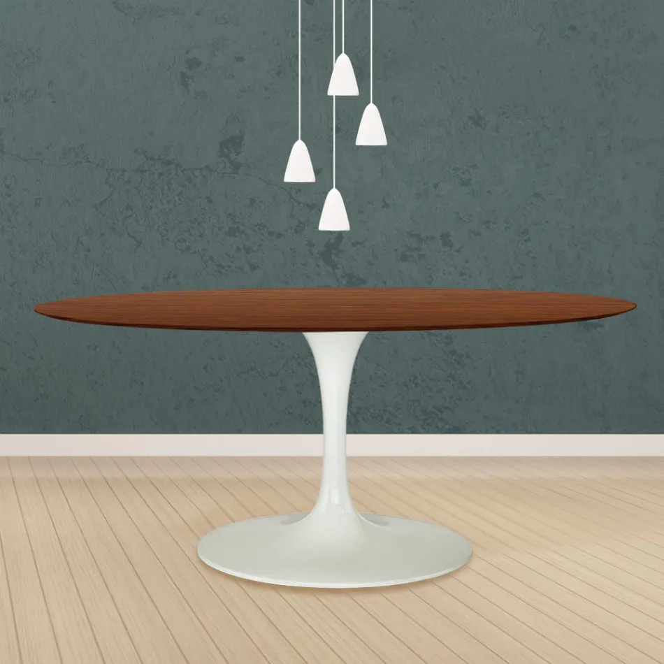 Tavolo Tulip Eero Saarinen H 73 Ovale in Rovere Tinto Noce Scuro Made in Italy - Scarlet Viadurini