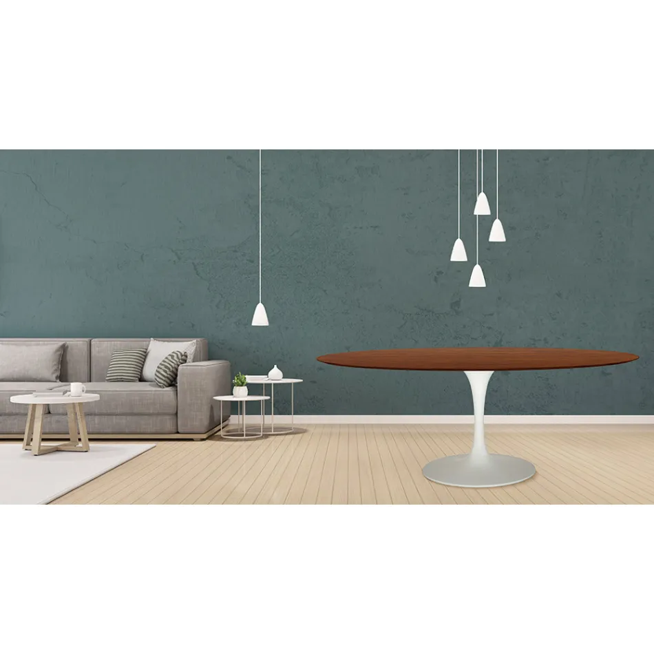 Tavolo Tulip Eero Saarinen H 73 Ovale in Rovere Tinto Noce Scuro Made in Italy - Scarlet Viadurini