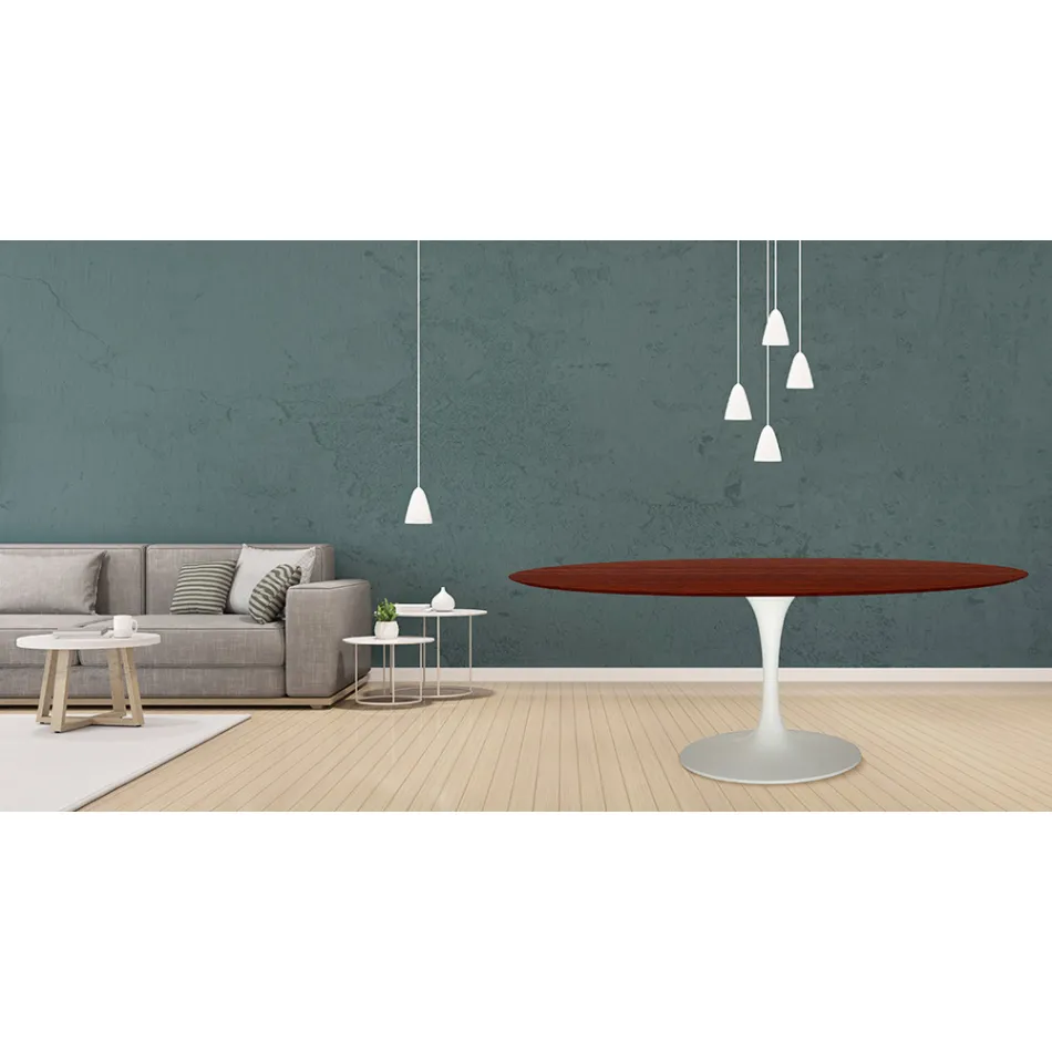 Tavolo Tulip Eero Saarinen H 73 Ovale in Rovere Tinto Palissandro Made in Italy - Scarlet Viadurini
