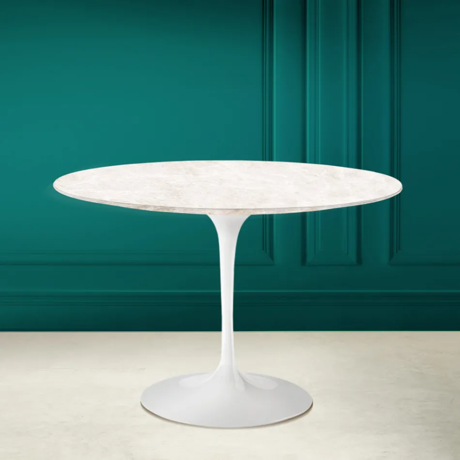 Tavolo Tulip Eero Saarinen H 73 Rotondo in Ceramica Diamond Cream Made in Italy - Scarlet Viadurini