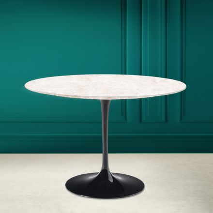 Tavolo Tulip Eero Saarinen H 73 Rotondo in Ceramica Diamond Cream Made in Italy - Scarlet Viadurini
