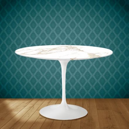 Tavolo Tulip Eero Saarinen H 73 Rotondo in Ceramica Entzo Made in Italy - Scarlet Viadurini