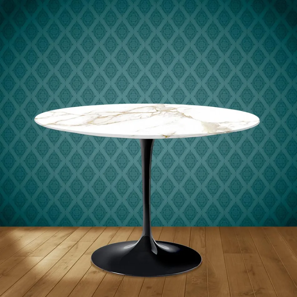Tavolo Tulip Eero Saarinen H 73 Rotondo in Ceramica Entzo Made in Italy - Scarlet Viadurini