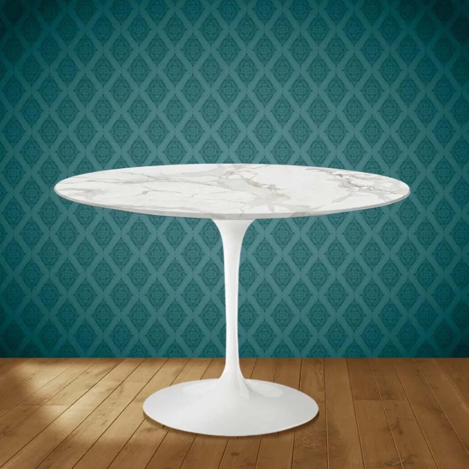 Tavolo Tulip Eero Saarinen H 73 Rotondo in Ceramica Morpheus Made in Italy - Scarlet Viadurini