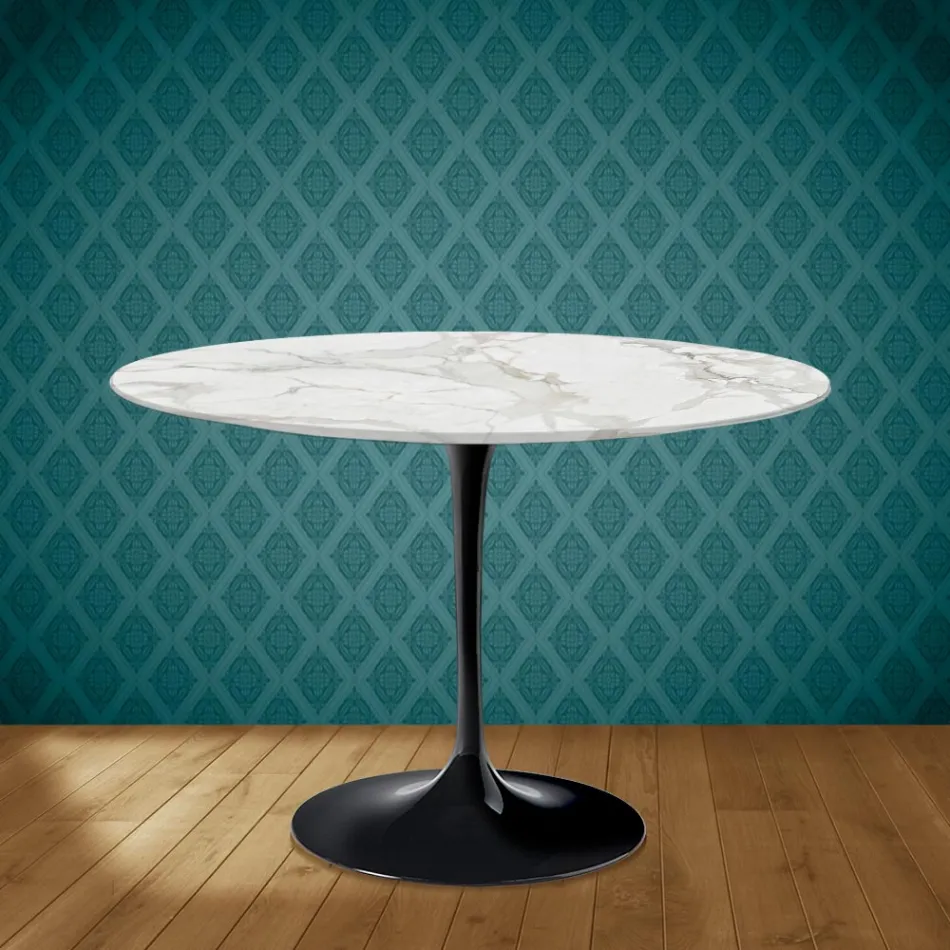 Tavolo Tulip Eero Saarinen H 73 Rotondo in Ceramica Morpheus Made in Italy - Scarlet Viadurini