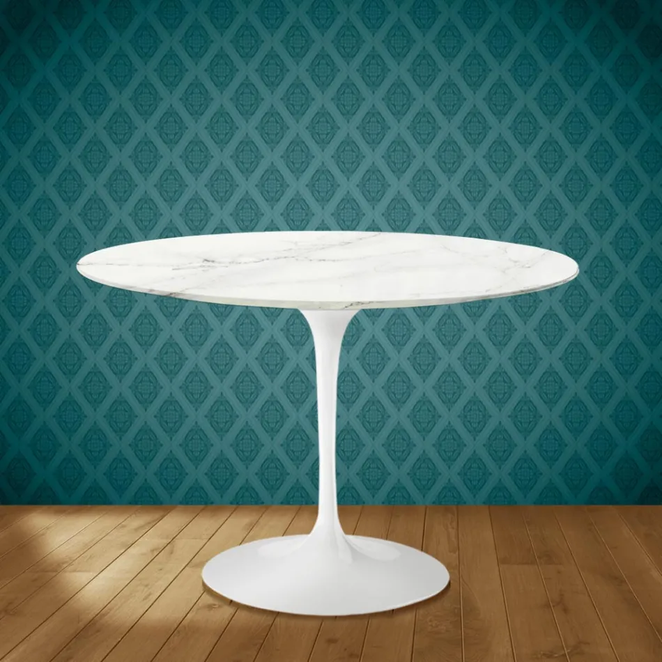 Tavolo Tulip Eero Saarinen H 73 Rotondo in Ceramica Rem Made in Italy - Scarlet Viadurini