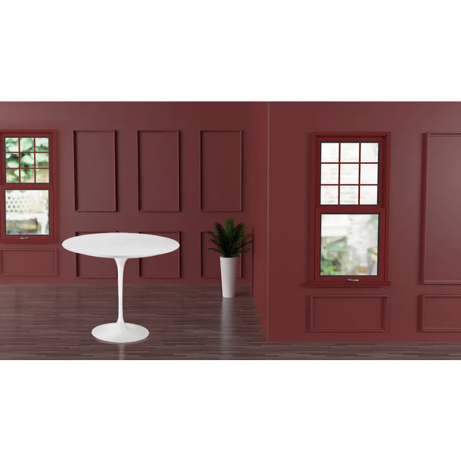 Tavolo Tulip Eero Saarinen H 73 Rotondo in Laminato Liquido Bianco Made in Italy - Scarlet Viadurini