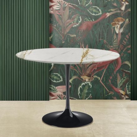 Tavolo Tulip Eero Saarinen H 73 Rotondo in Marmo Caracatta Oro Made in Italy - Scarlet Viadurini
