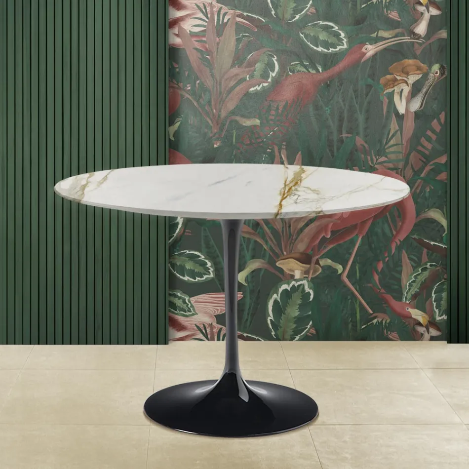 Tavolo Tulip Eero Saarinen H 73 Rotondo in Marmo Caracatta Oro Made in Italy - Scarlet Viadurini