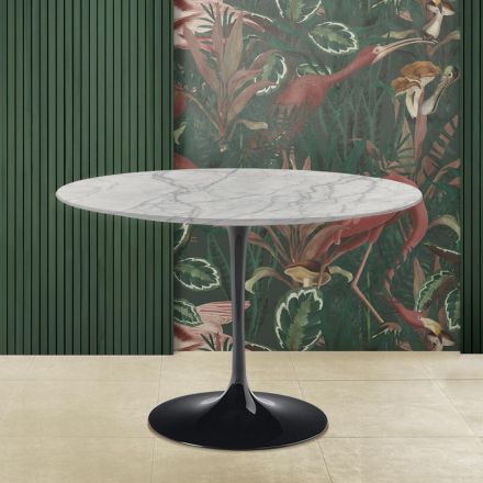 Tavolo Tulip Eero Saarinen H 73 Rotondo in Marmo di Carrara Statuarietto Viadurini