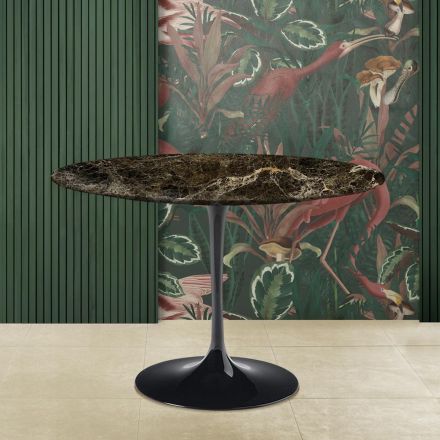 Tavolo Tulip Eero Saarinen H 73 Rotondo in Marmo Emperador Dark Made in Italy - Scarlet Viadurini