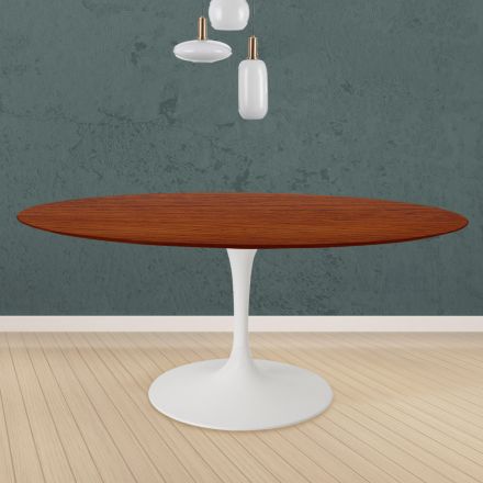 Tavolo Tulip Eero Saarinen H 73 Rotondo in Rovere Tinto Ciliegio Made in Italy - Scarlet Viadurini