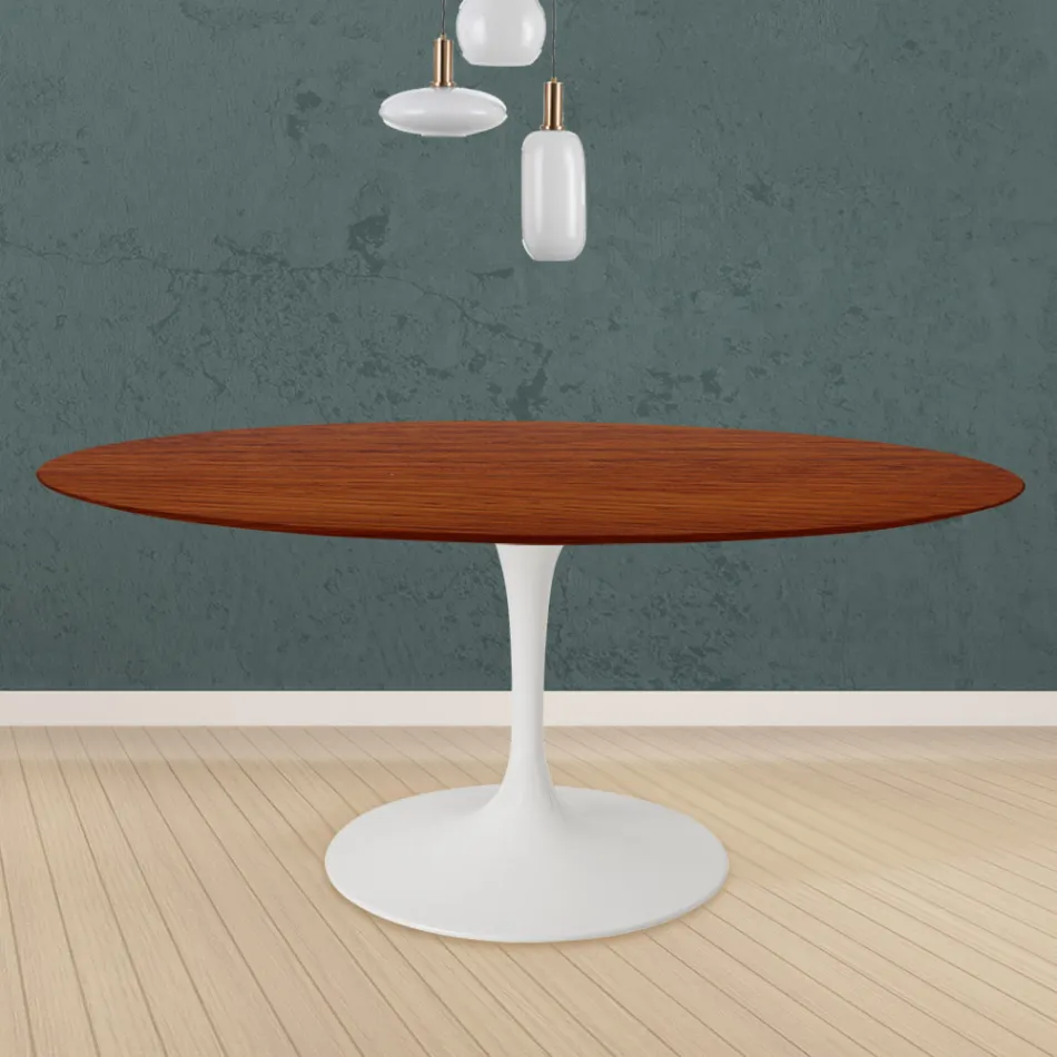 Tavolo Tulip Eero Saarinen H 73 Rotondo in Rovere Tinto Ciliegio Made in Italy - Scarlet Viadurini