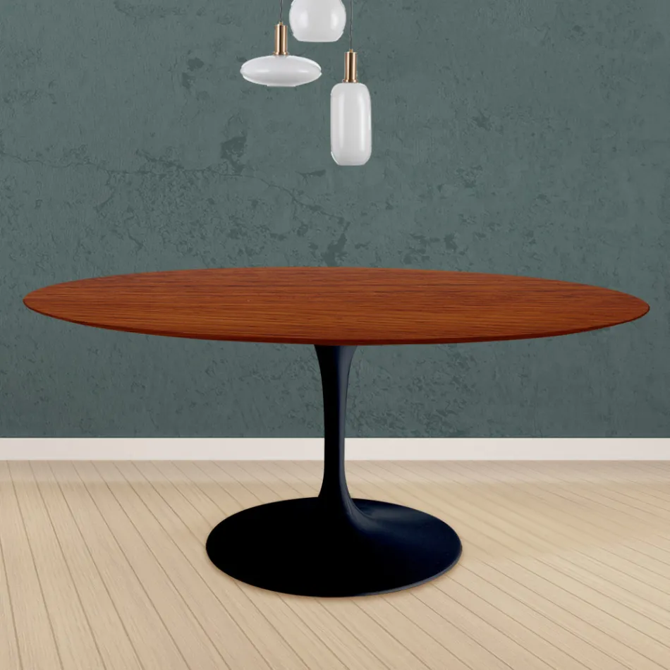 Tavolo Tulip Eero Saarinen H 73 Rotondo in Rovere Tinto Ciliegio Made in Italy - Scarlet Viadurini
