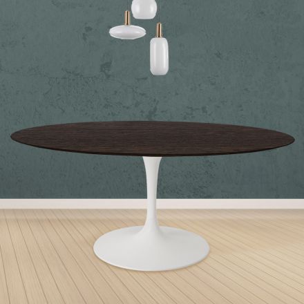 Tavolo Tulip Eero Saarinen H 73 Rotondo in Rovere Tinto Moka Made in Italy - Scarlet Viadurini